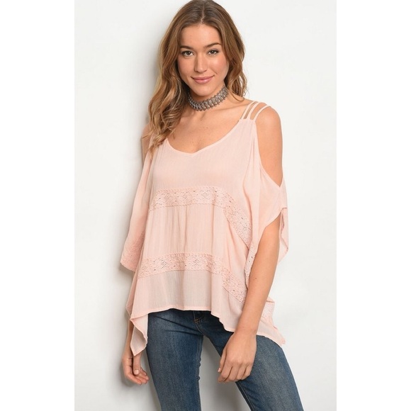 *MAKE OFFER. DONATING JANUARY 1. * BLUSH BOHO COLD SHOULDER BLOUSE - Picture 2 of 3